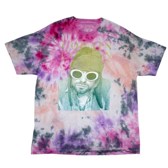 Kurt Cobain Tie Dye Graphic Tee XL Multicolor Nirvana Rock Shirt Made in Mexico - Picture 1 of 3